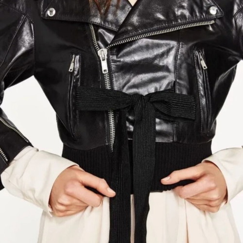 Zara Studio genuine leather biker jacket with bows used, buttery lambskin