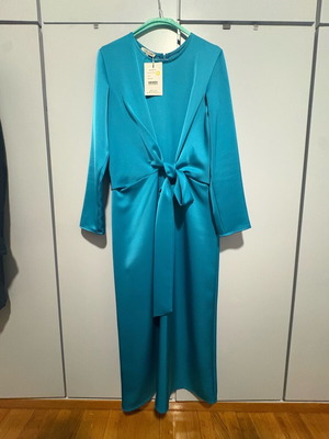 Milkwhite satin midi dress new, turquoise, size L