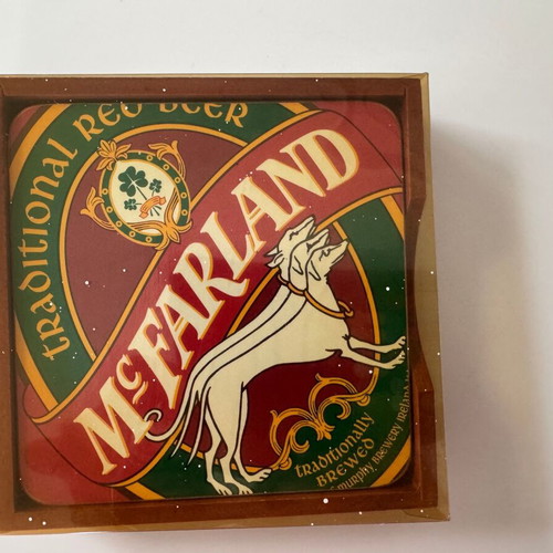 McFarland coasters set of 4 new with cork in wooden box