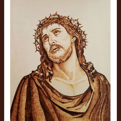 Pyrography painting Jesus Christ with crown of thorns new