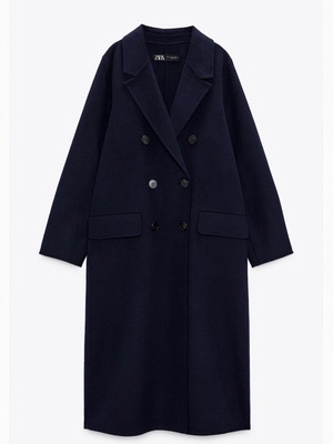 Zara blue double-breasted coat used, size XS, 52% wool