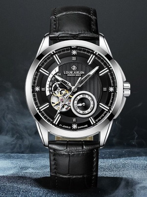 Mechanical automatic watch new, waterproof with leather strap