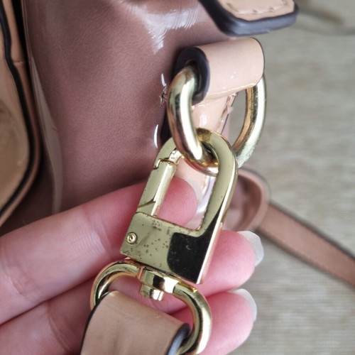 Nine West satchel bag used, nude beige with glossy finish