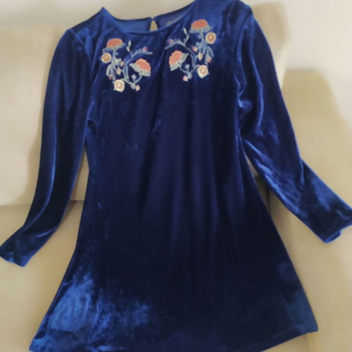Primark long-sleeve blue velvet dress new, size 38