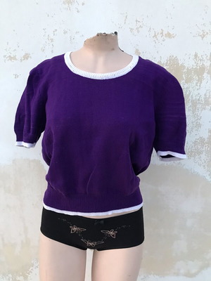 Vintage knitted top like new, purple with white details, size L
