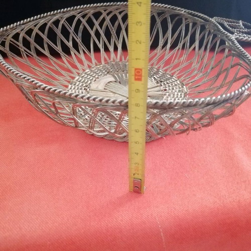 Silver-plated basket like new, woven metal mesh in silver color