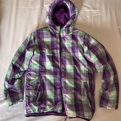 The North Face reversible jacket like new, green and purple, size S