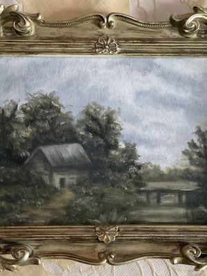 Oil painting landscape with house new, framed
