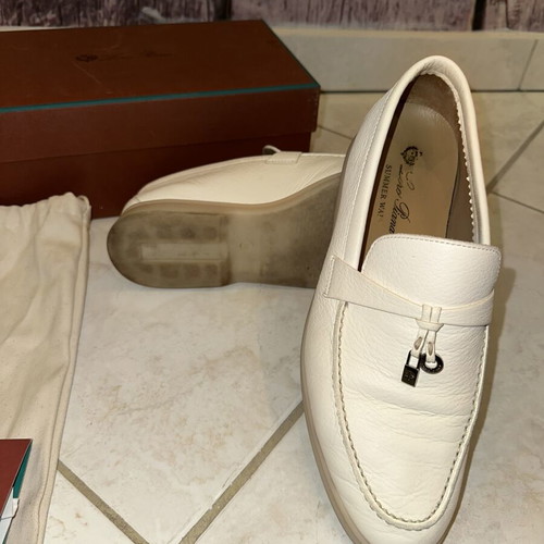 Loro Piana Summer Charm Walk Leather Loafers white ivory EU 39 like new