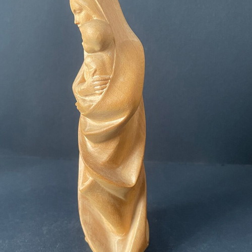 Vintage Wooden Madonna with Child Val Gardena Italy maple wood