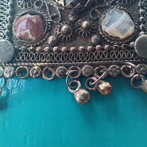 Vintage ethnic pendant with natural stones used, 5 x 6 cm