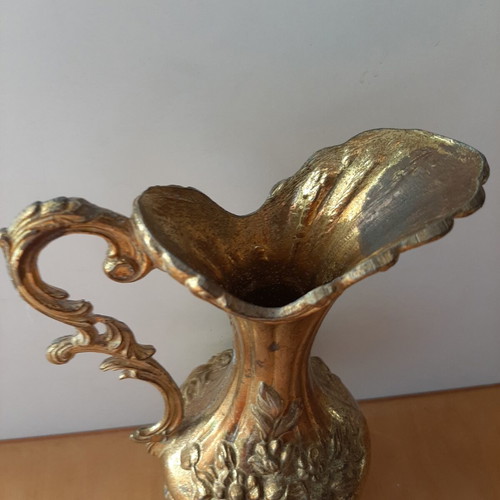Vintage tin amphora 18cm used, copper-plated