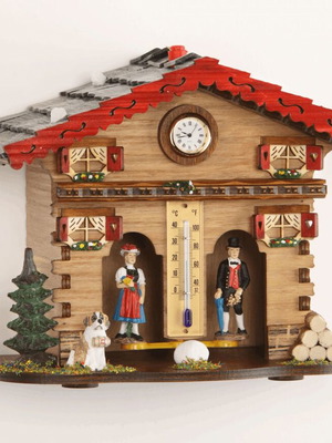 Επιτραπέζιο Αλπικό Σπιτάκι Ρολόι Αναλογικό Καινούργιο με Θερμόμετρο-Βαρόμετρο