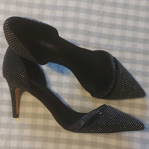 Zara black pumps with strass like new, size 40, 10cm heel