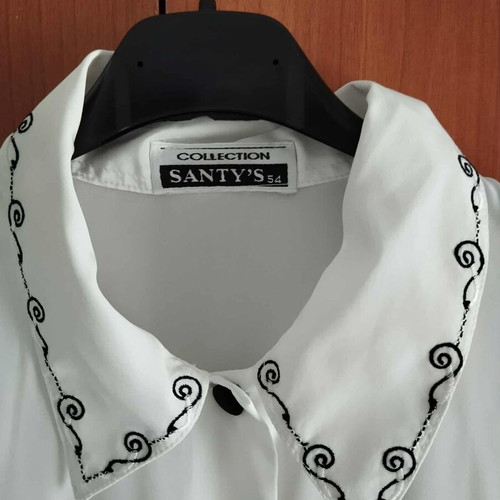 White satin shirt like new with black embroidered details, size XL
