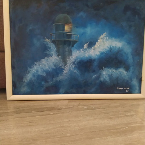 Lighthouse oil painting like new with frame 75x55 cm
