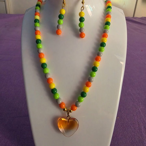 Handmade colorful beaded summer necklace and earrings set new