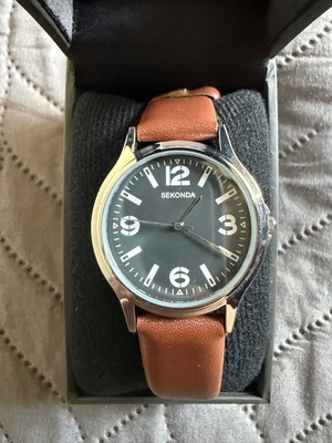 Sekonda ρολόι Quartz καινούργιο, ανδρικό, γκρι, δερμάτινο λουράκι