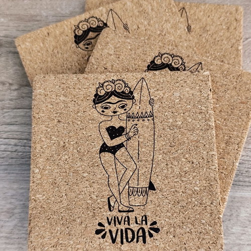 Frida Kahlo coaster set of 4 made of natural cork