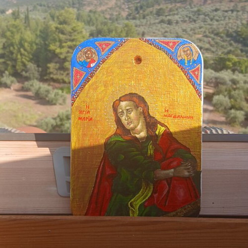 Handmade icon of Saint Mary Magdalene new, acrylic on wood