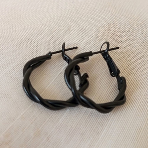 Set of 4 Small Black Stainless Steel Hoop Earrings new