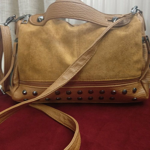Tan Suede Shoulder Bag with Studs Like New