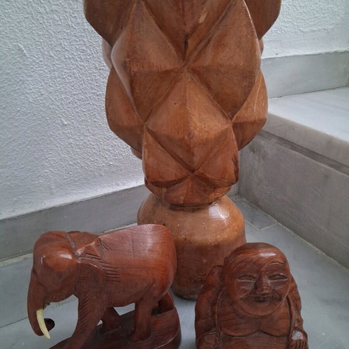 Vintage wooden vase and two wooden figures like new
