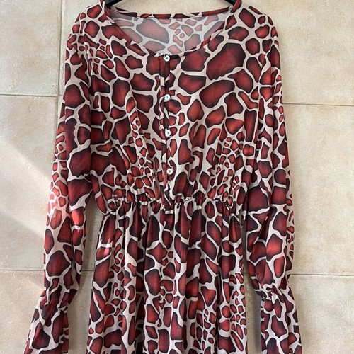 Brown kimono with blue floral hem, one size
