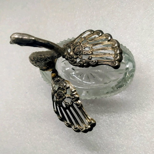 Vintage swan salt cellar used, glass and silver-plated metal