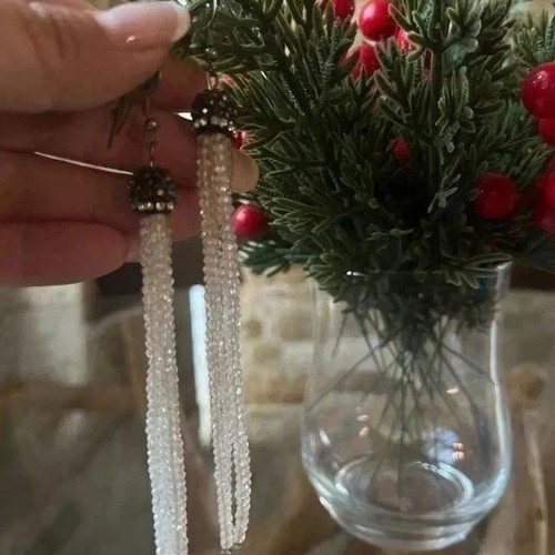 Handmade Beaded Tassel Earrings New Elegant Pearl Fringe Drop