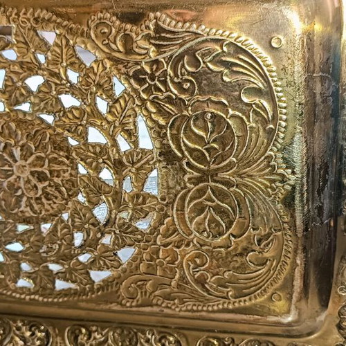 Old Bronze Plate with Relief Designs – Collectible Piece