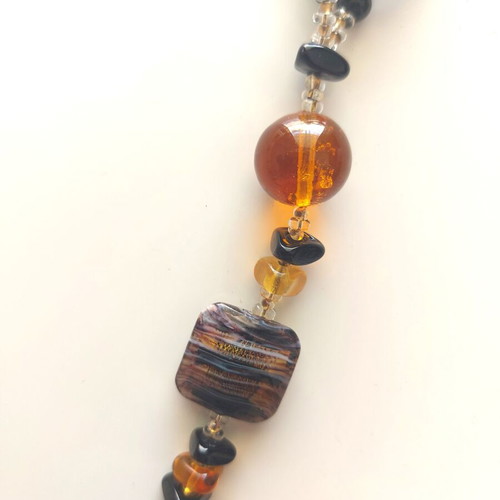 Long necklace from Murano glass Antica Murrina like new, black - orange