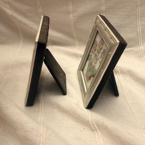 Cross stitch pictures used, set of 2 with frame, floral design