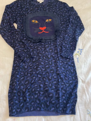 Little Marc Jacobs dress no6 like new, cotton viscose, blue-black leopard with embroidery