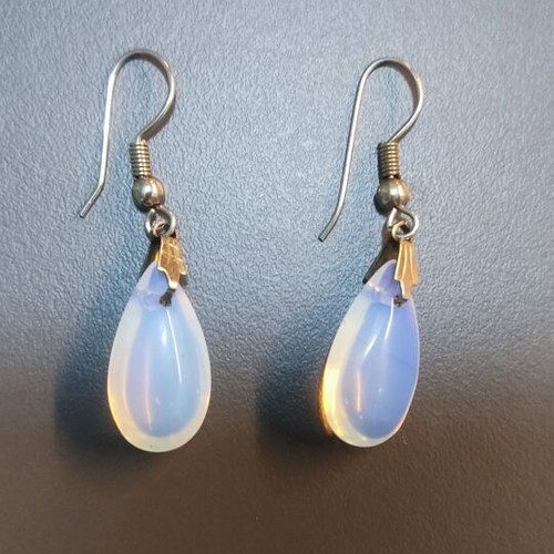 Opalite Glass Drop Earrings like new with Metal Hooks