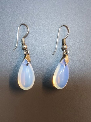 Opalite Glass Drop Earrings like new with Metal Hooks