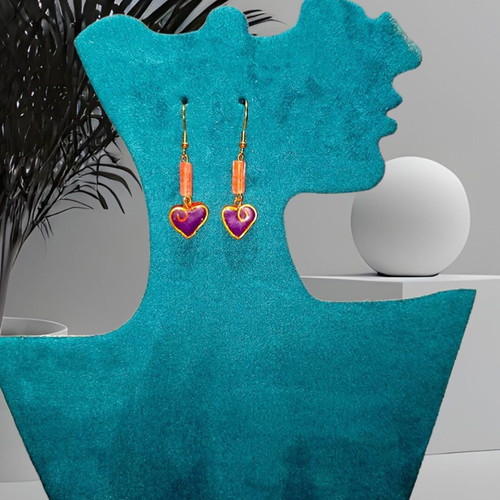 Handmade earrings with pink nephrite gemstone and clay heart