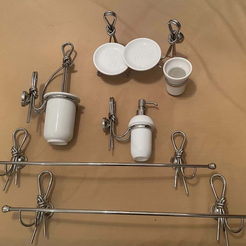 Bathroom accessories set new, chrome and bronze, Italian