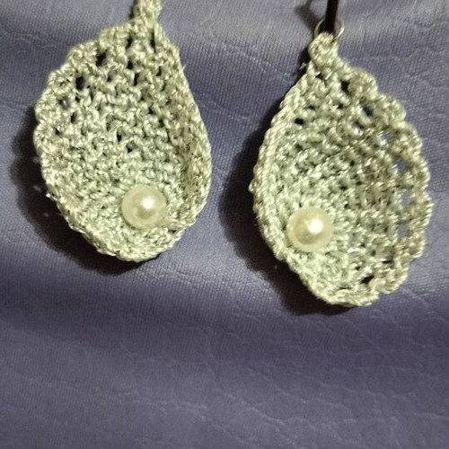 Handmade knitted earrings new, black metallic with white onyx