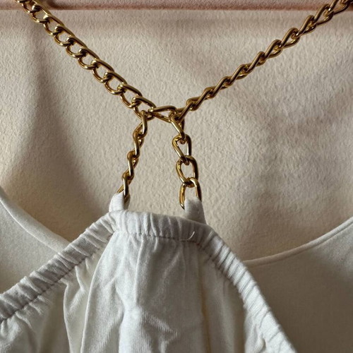 Layered striped camisole top with gold chain straps like new