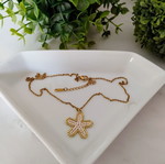 Steel starfish miyuki necklace made to order, beige and gold