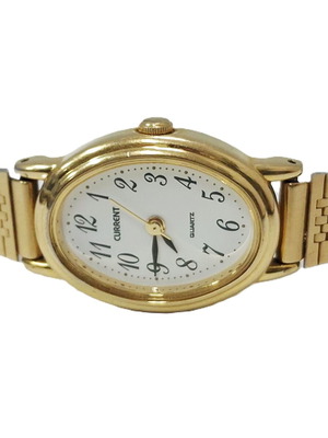 Current women's watch like new, gold oval case, Japan quartz