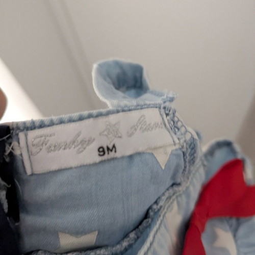 Baby denim dress for Funky Kids like new, blue with stars and red bow