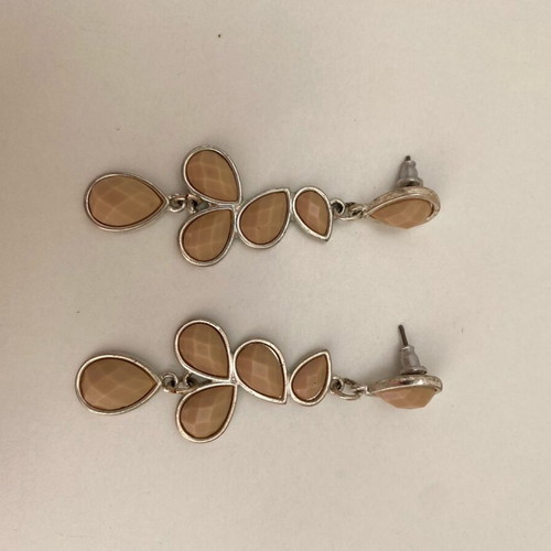Accessorize earrings used with silver frame and baby pink beads