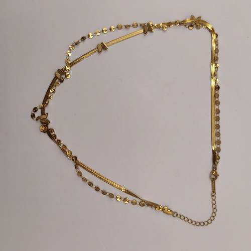 Stainless Steel Double Layered Butterfly Necklace, gold