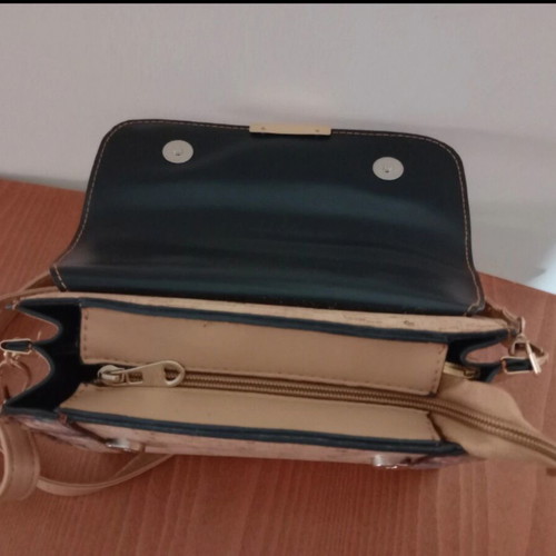 Crossbody bag, beige and multicolour