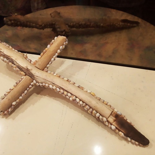 Handmade cross decorated with shells new
