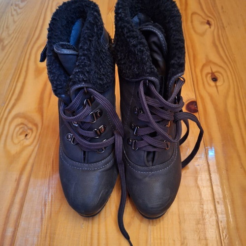 Ankle boots with fur, size 37, black and grey
