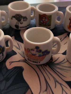 Porcelain miniature Disney cups used, set of 7, vintage