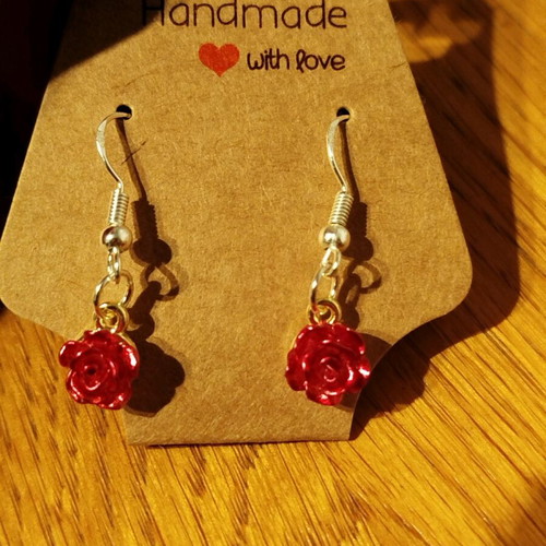 Handmade hypoallergenic earrings new with small red rose 925 stamp